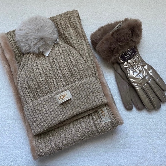 UGG Accessories - Ugg New tan/ Brown infinity scarf, hat glove set